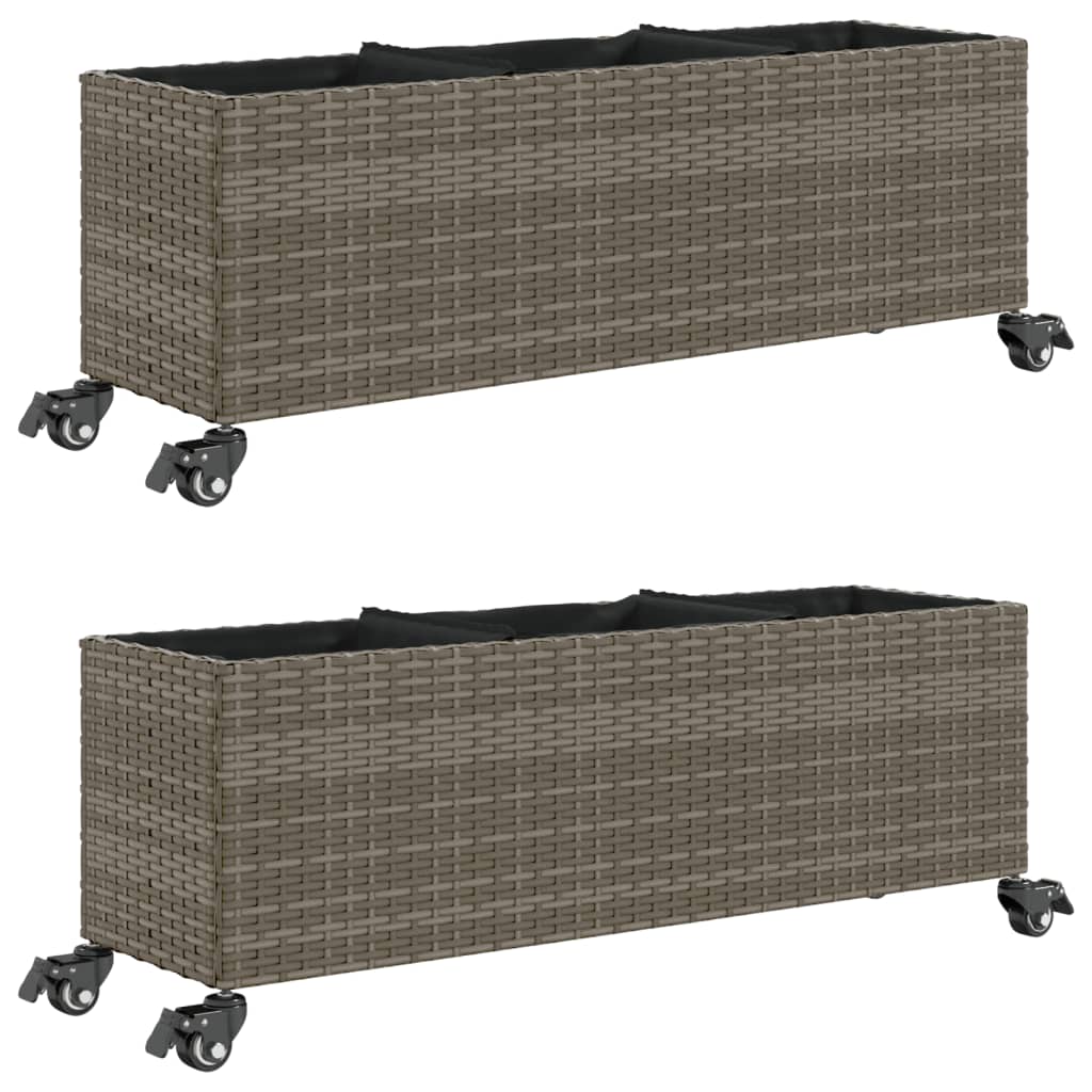 Vidaxx jardinières à roulettes 2 pcs 107x32x38 cm poly rotin gris