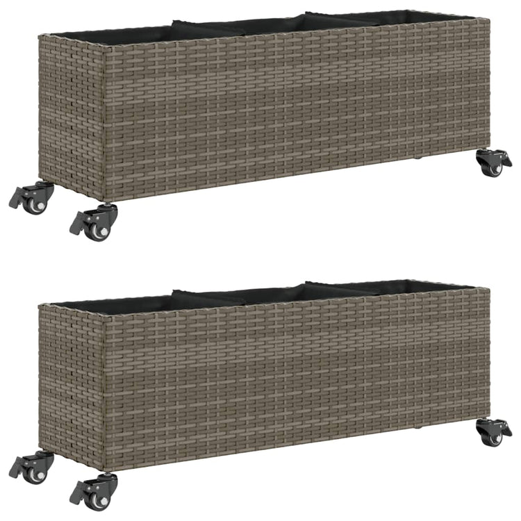 Vidaxx jardinières à roulettes 2 pcs 107x32x38 cm poly rotin gris