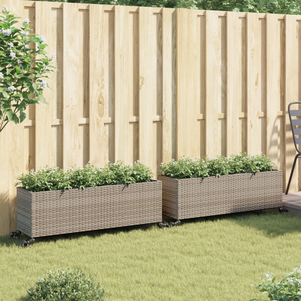 Vidaxx jardinières à roulettes 2 pcs 107x32x38 cm poly rotin gris