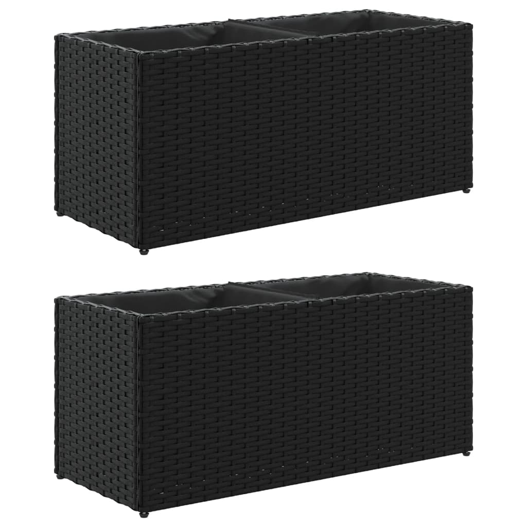 Vidaxx jardinières avec 2 pots 2 pcs 72x30x32 cm poly rotin noir