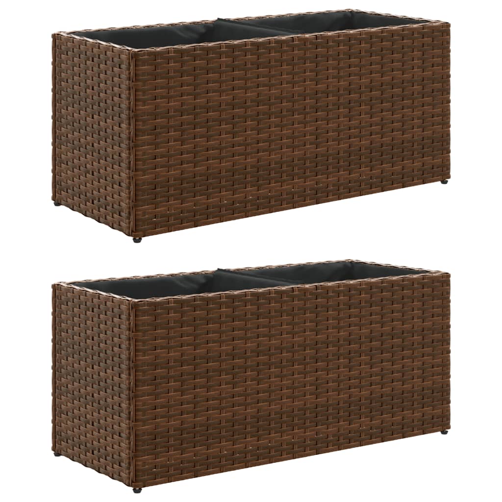 Vidaxx planters with 2 pots 2 pcs 72x30x32 cm poly rattan brown