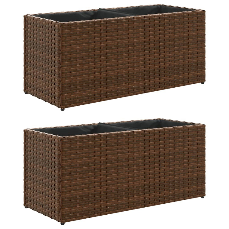 Vidaxx planters with 2 pots 2 pcs 72x30x32 cm poly rattan brown