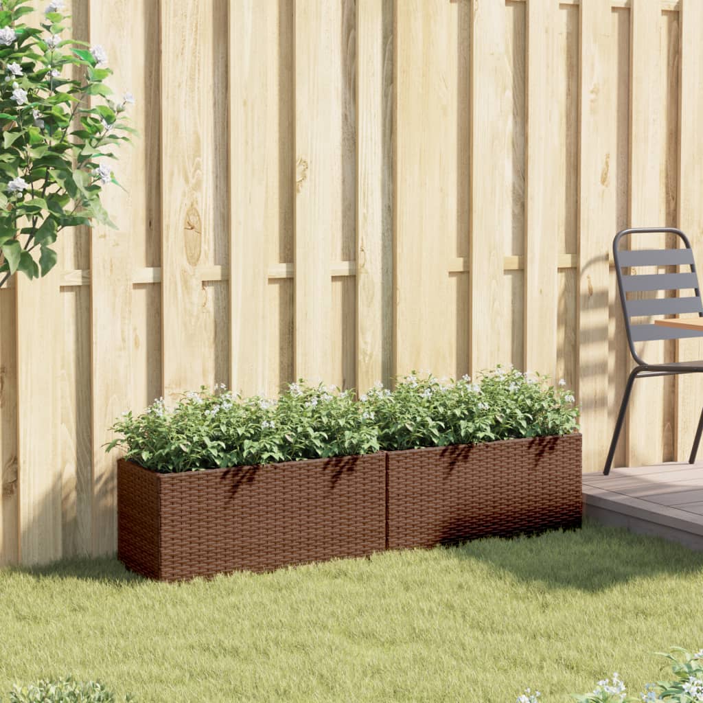 Vidaxx planters with 2 pots 2 pcs 72x30x32 cm poly rattan brown