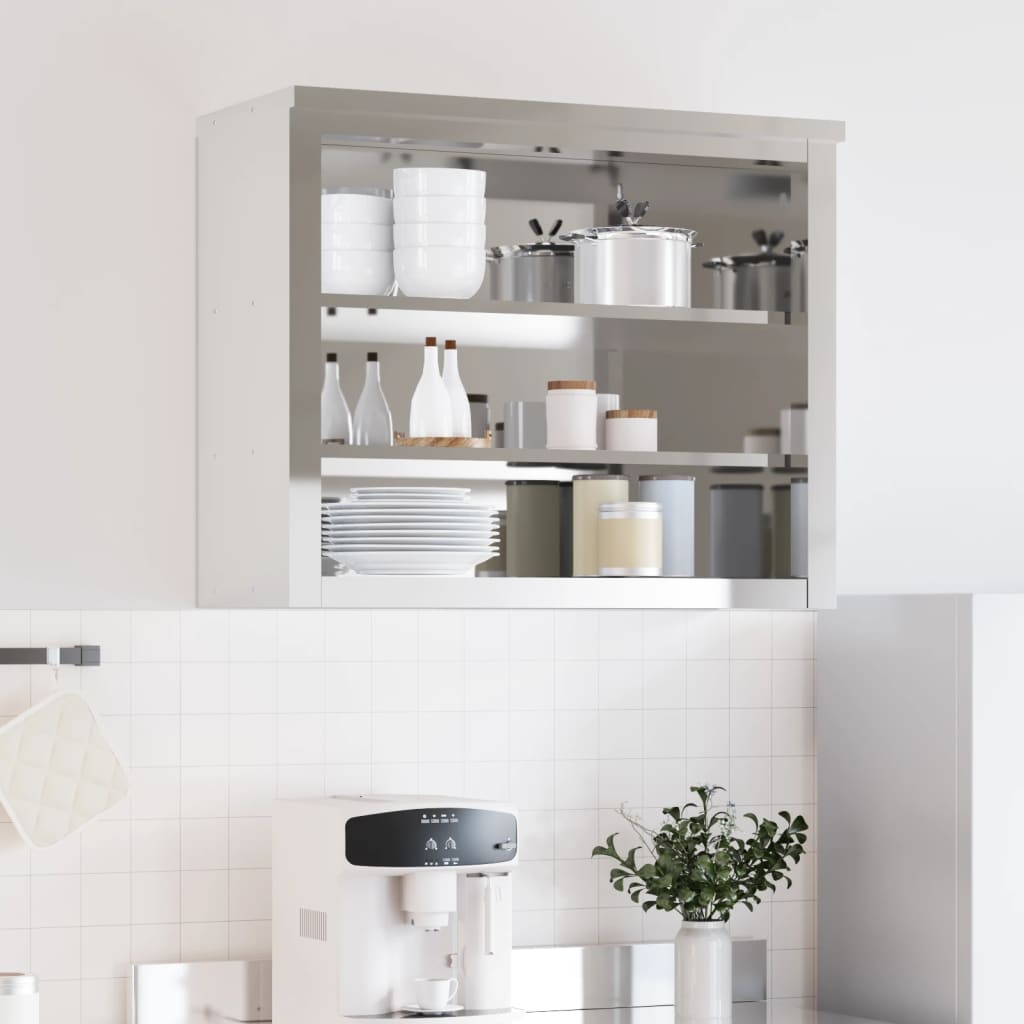 vidaXL Armoire murale de cuisine avec étagères en acier inoxydable