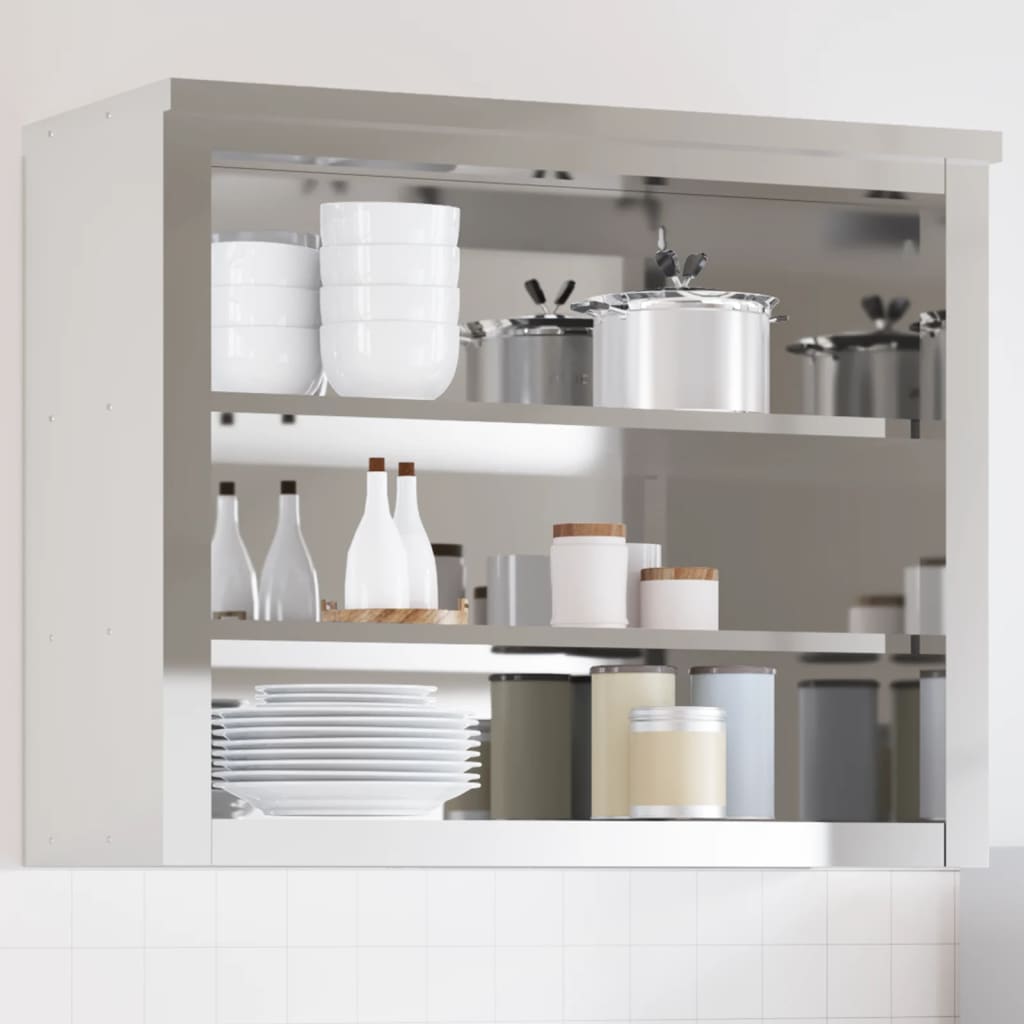 vidaXL Armoire murale de cuisine avec étagères en acier inoxydable