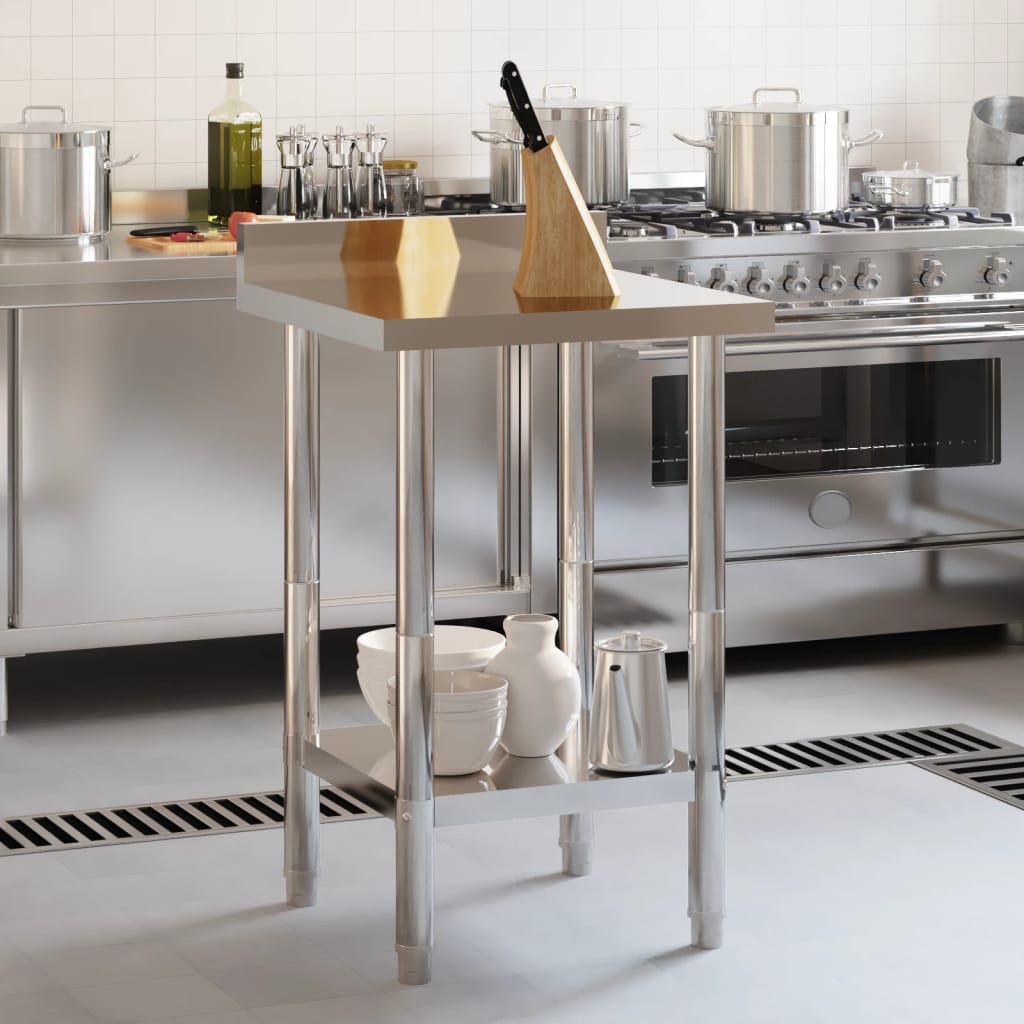 Table de travail de cuisine Vidaxl avec écran d'éclaboration 55x55x93 cm en acier inoxydable