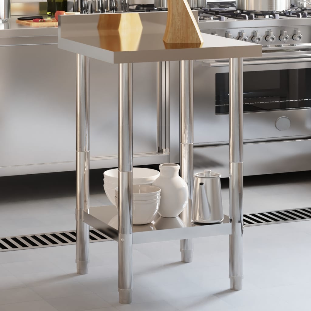 Table de travail de cuisine Vidaxl avec écran d'éclaboration 55x55x93 cm en acier inoxydable