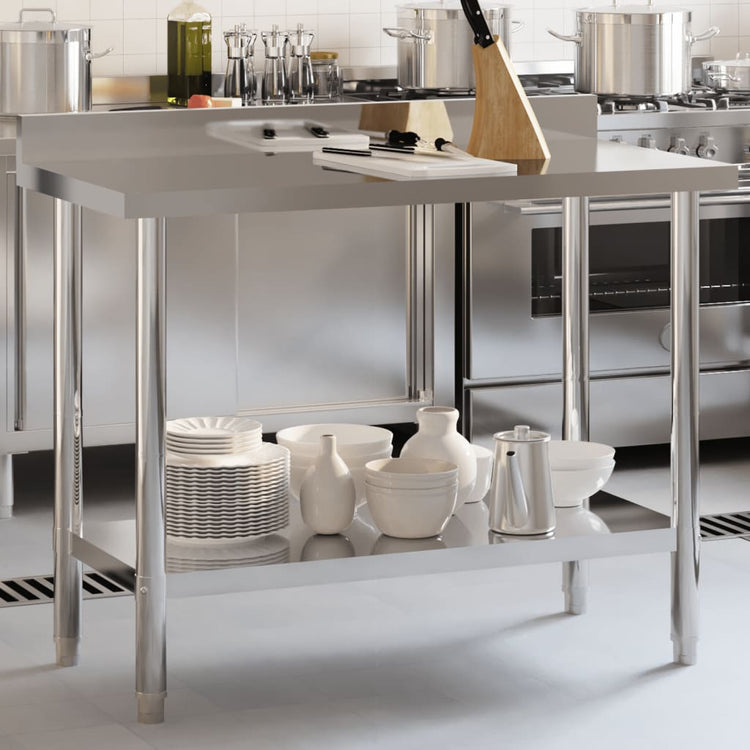 Table de travail de cuisine Vidaxl avec écran d'éclaboration 110x55x93 cm en acier inoxydable