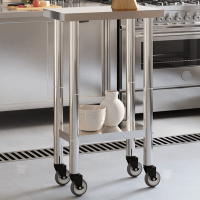 Table de cuisine Vidaxl avec roues 55x30x85 cm en acier inoxydable