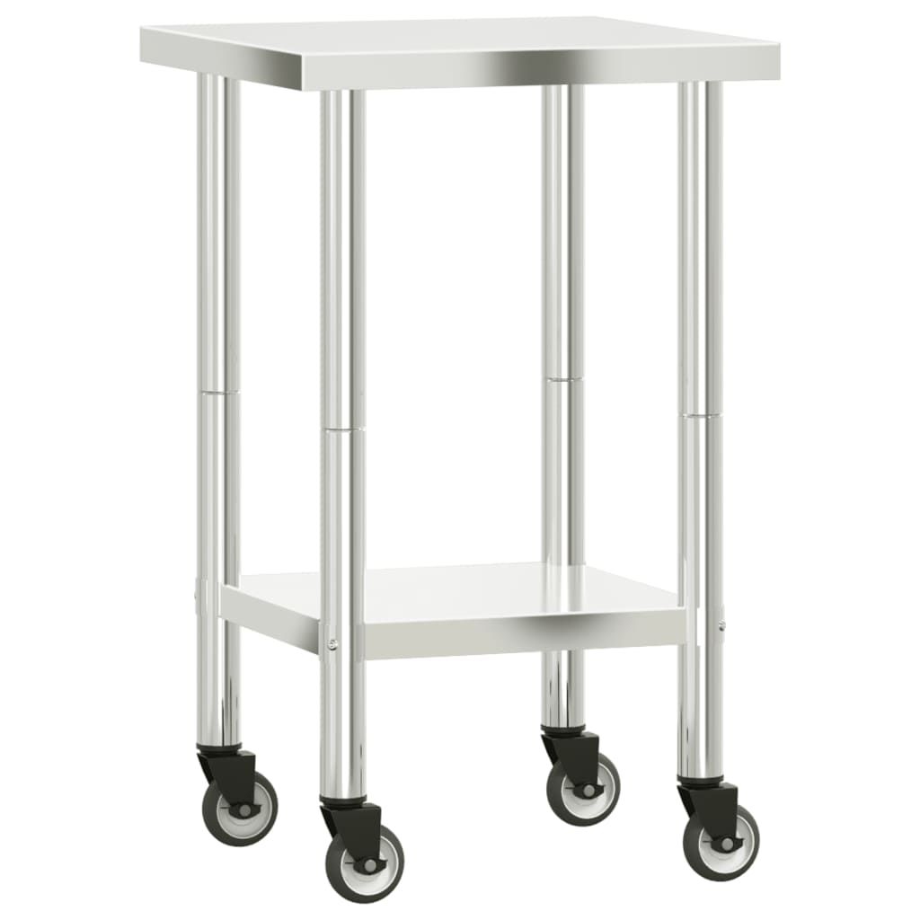 Table de cuisine vidaxl avec roues 55x55x85 cm en acier inoxydable