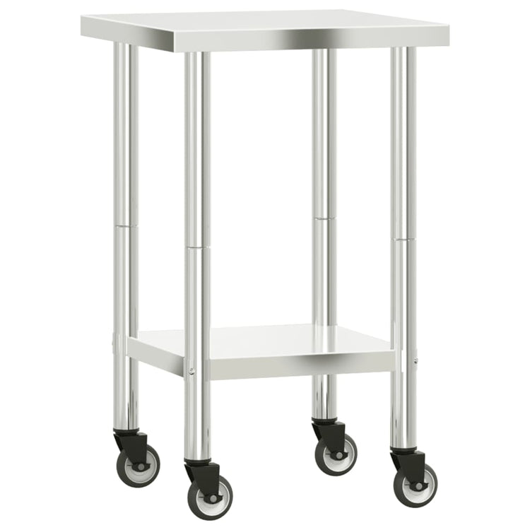 Table de cuisine vidaxl avec roues 55x55x85 cm en acier inoxydable