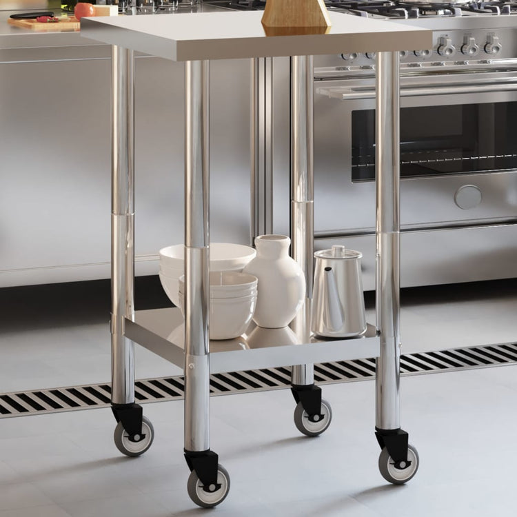 Table de cuisine vidaxl avec roues 55x55x85 cm en acier inoxydable