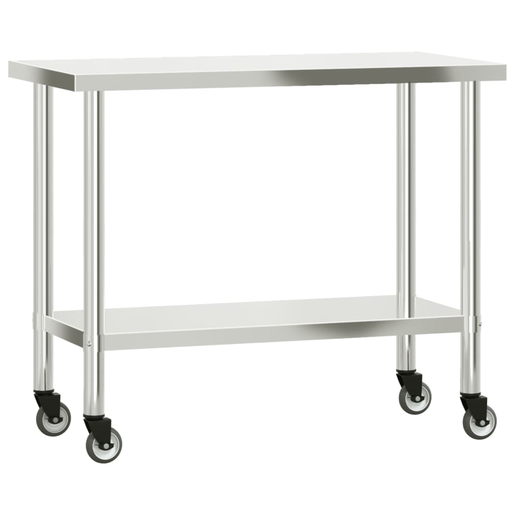 Table de cuisine Vidaxl avec roues 110x55x85 cm en acier inoxydable
