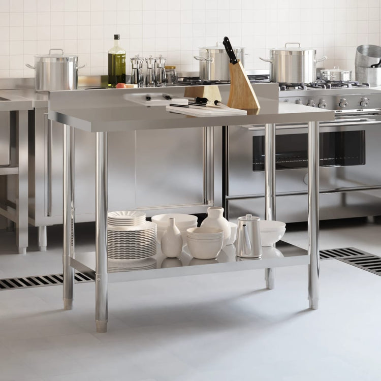 Table de travail de cuisine Vidaxl avec écran d'éclaboration 110x55x93 cm en acier inoxydable