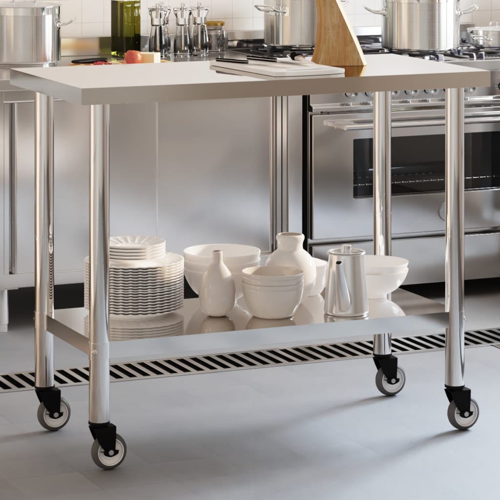 Table de cuisine Vidaxl avec roues 110x55x85 cm en acier inoxydable