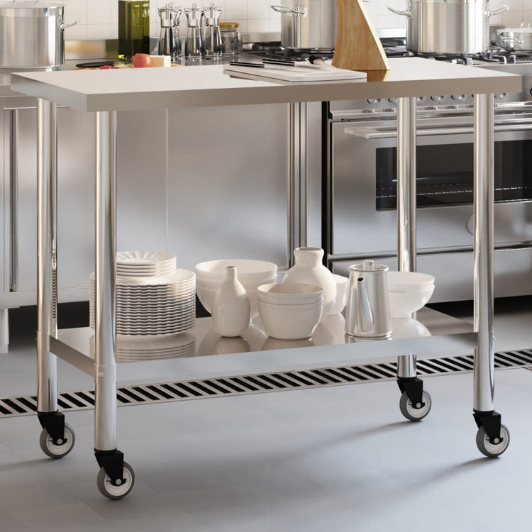 Table de cuisine Vidaxl avec roues 110x55x85 cm en acier inoxydable