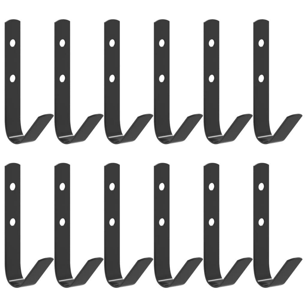 VidaXL crochets muraux 12 pcs en forme de J acier noir
