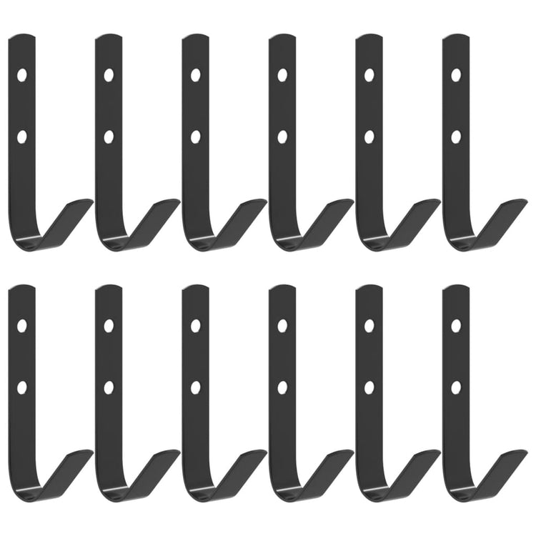 VidaXL crochets muraux 12 pcs en forme de J acier noir