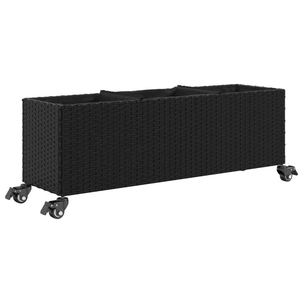 Vidaxx jardinière à roulettes 3 pots 107x32x38 cm poly rotin noir