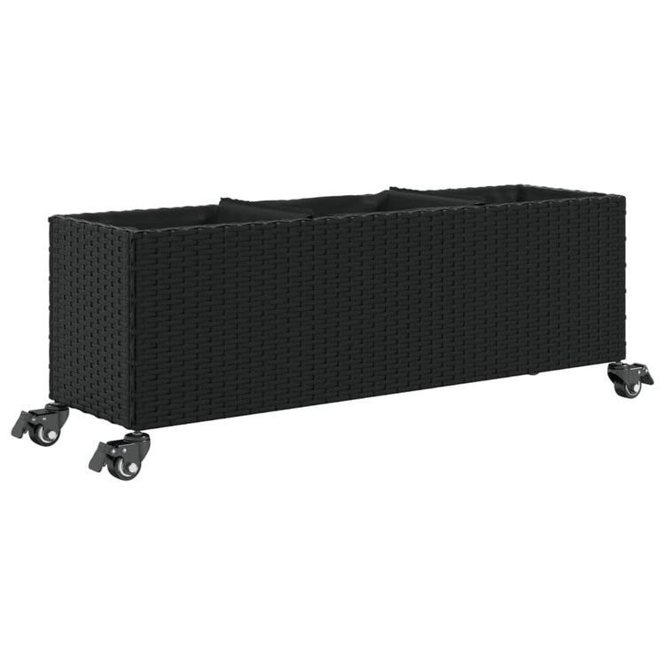 Vidaxx jardinière à roulettes 3 pots 107x32x38 cm poly rotin noir