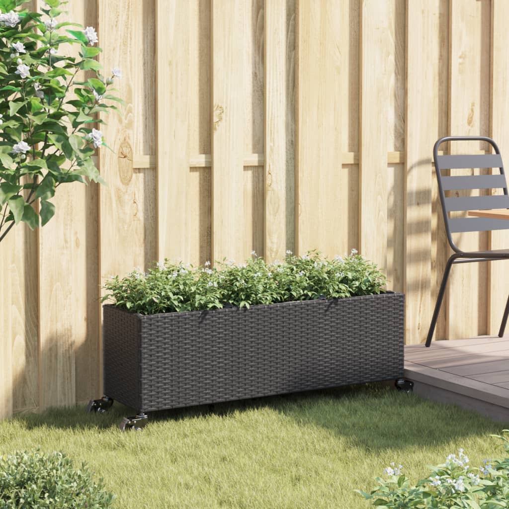 Vidaxx jardinière à roulettes 3 pots 107x32x38 cm poly rotin noir