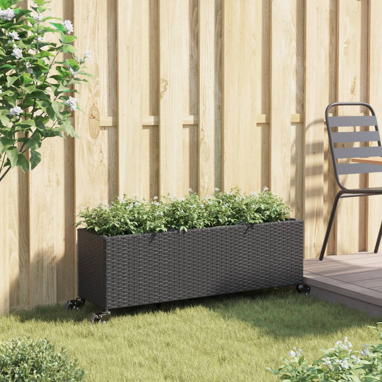 Vidaxx jardinière à roulettes 3 pots 107x32x38 cm poly rotin noir