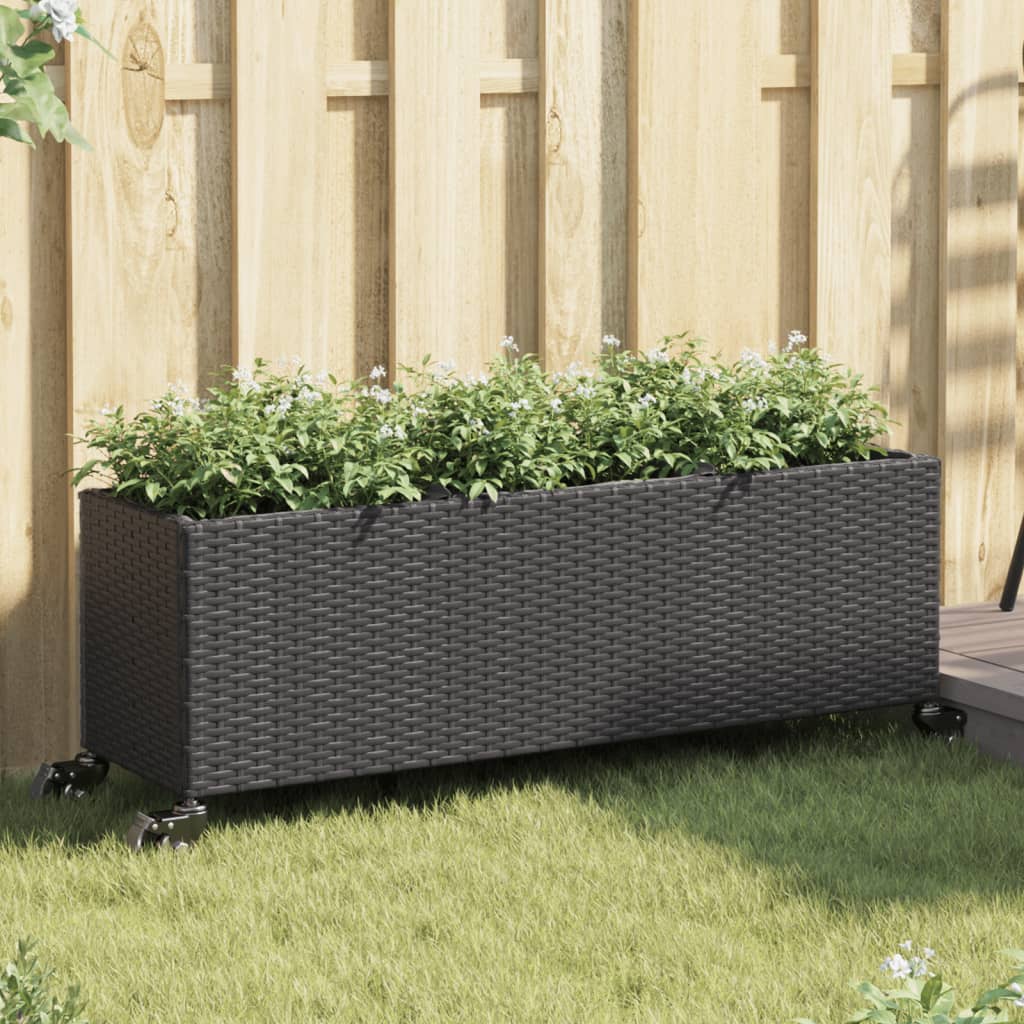Vidaxx jardinière à roulettes 3 pots 107x32x38 cm poly rotin noir