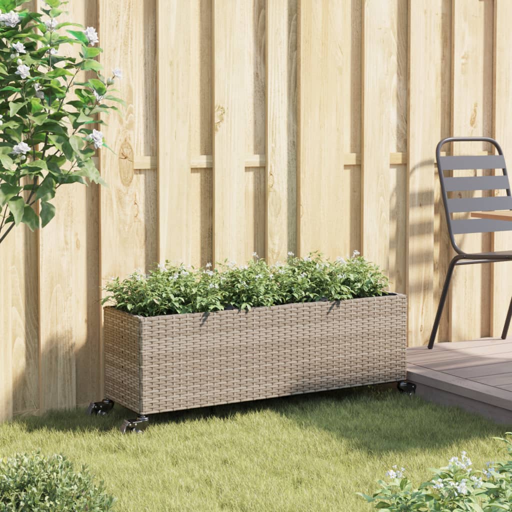 Vidaxx jardinière à roulettes 3 pots 107x32x38 cm poly rotin gris