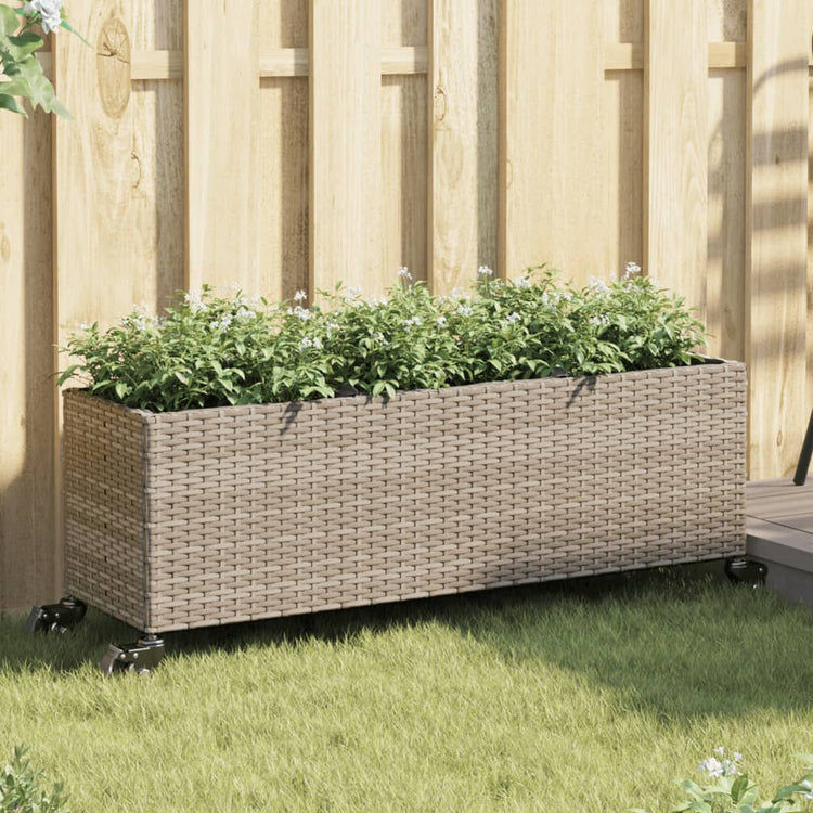Vidaxx jardinière à roulettes 3 pots 107x32x38 cm poly rotin gris