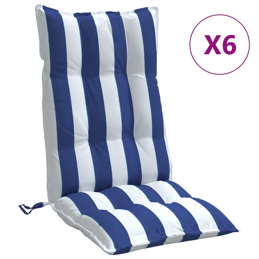Coussins de chaise vidaxl 6 stage haut de dossier à rayures tissu oxford blanc et bleu