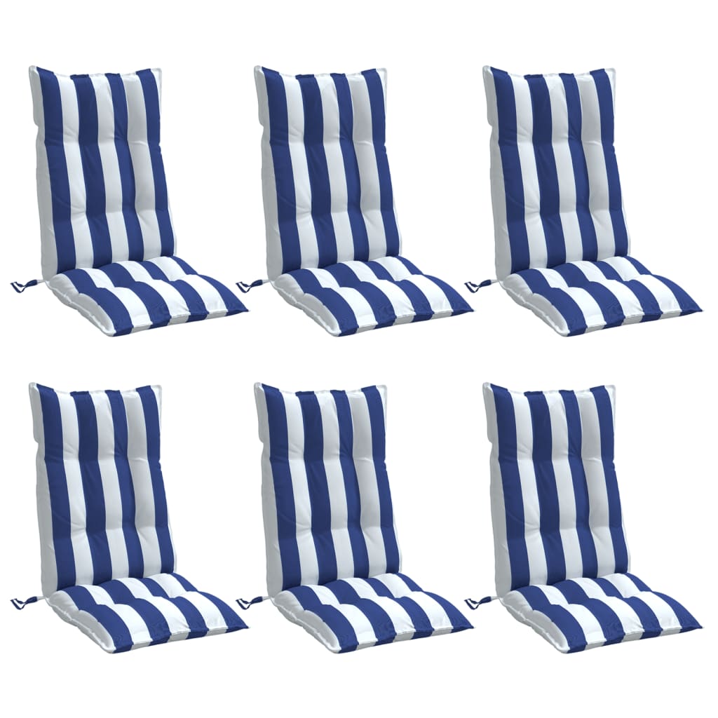 Coussins de chaise vidaxl 6 stage haut de dossier à rayures tissu oxford blanc et bleu