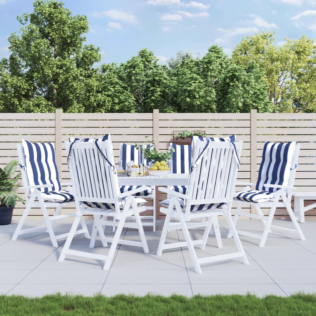 Coussins de chaise vidaxl 6 stage haut de dossier à rayures tissu oxford blanc et bleu