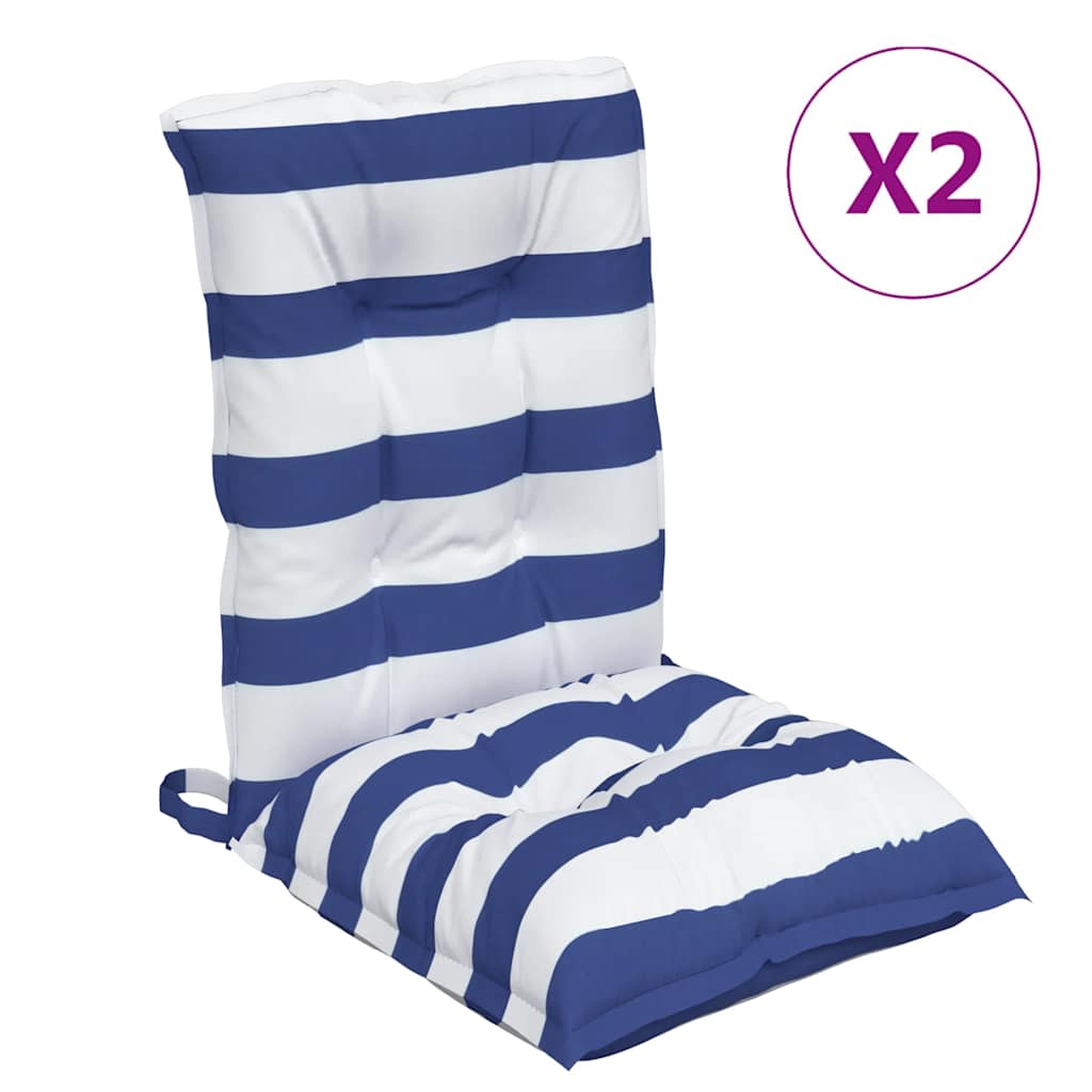 VidaXL coussins de chaise 2 pcs dossier bas tissu rayé blanc et bleu