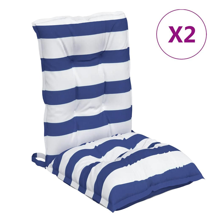 VidaXL coussins de chaise 2 pcs dossier bas tissu rayé blanc et bleu