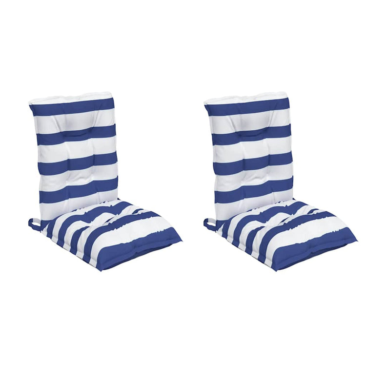VidaXL coussins de chaise 2 pcs dossier bas tissu rayé blanc et bleu