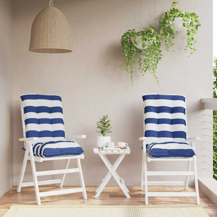 VidaXL coussins de chaise 2 pcs dossier bas tissu rayé blanc et bleu