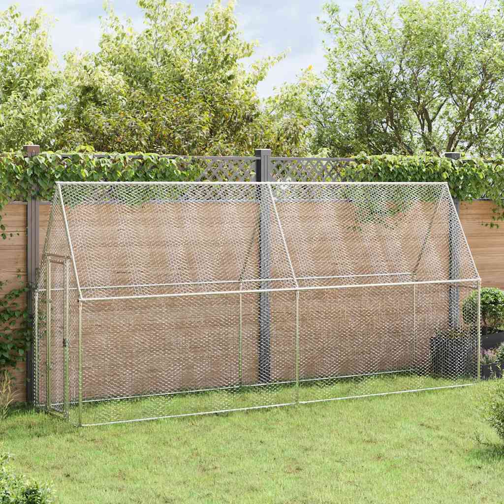 Vidaxl Poulet Coop 400x100x190 cm en acier galvanisé de couleur argentée