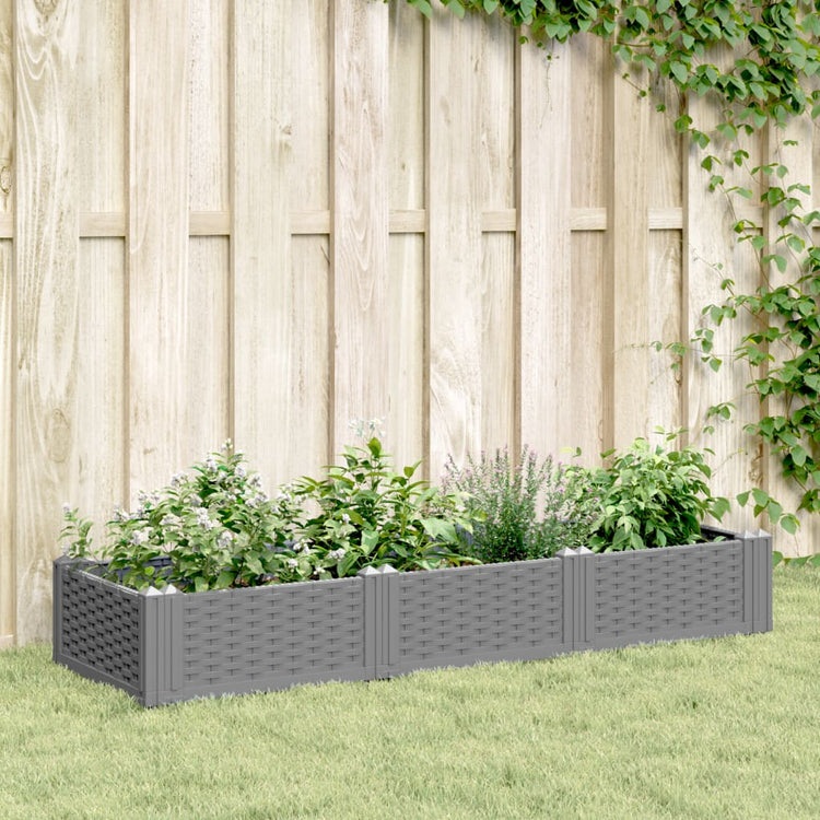 Planteur Vidaxl avec broches 125x40x28,5 cm Gris clair en polypropène