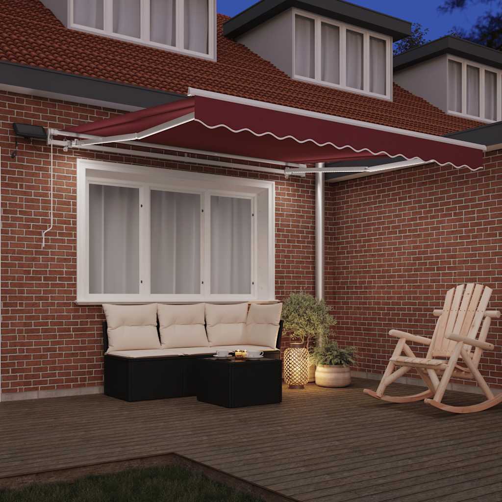 Store Vidaxx extensible manuellement avec LED 300x250 cm rouge bordeaux
