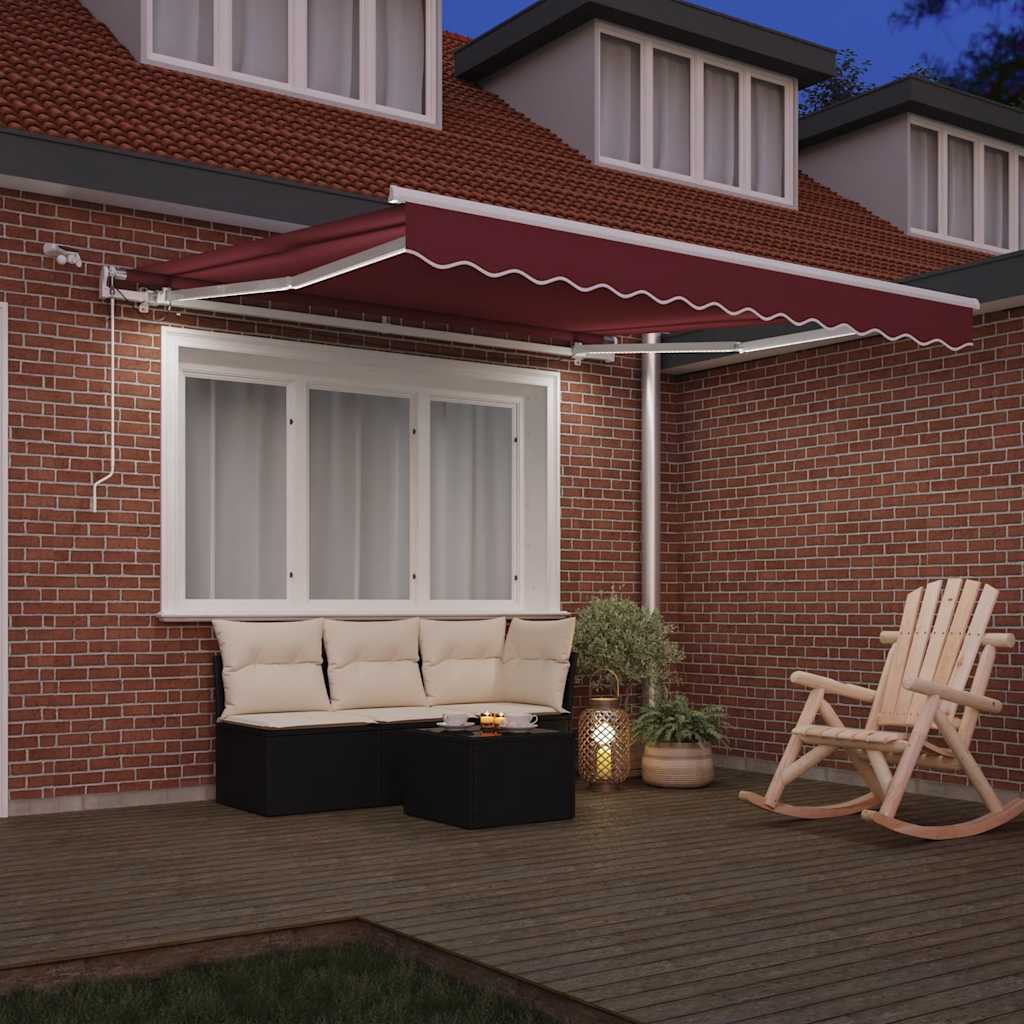 Store Vidaxx extensible automatiquement avec LED 300x250 cm rouge bordeaux
