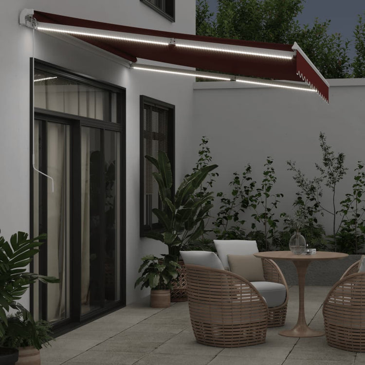 Store Vidaxx extensible manuellement avec LED 350x250 cm rouge bordeaux