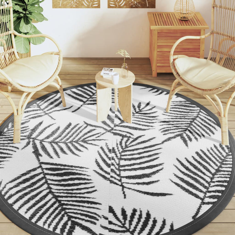 Vidaxl Extérieur Rapis Ø200 cm Polypropène blanc et noir