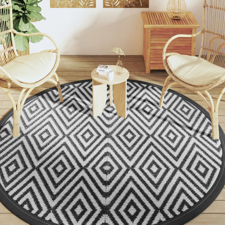 Vidaxl Extérieur Rapis Ø200 cm Polypropène blanc et noir
