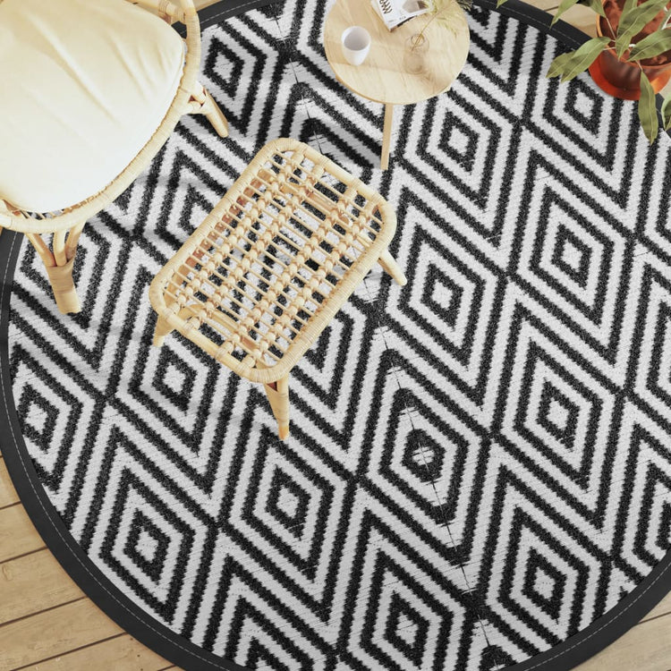 Vidaxl Extérieur Rapis Ø200 cm Polypropène blanc et noir