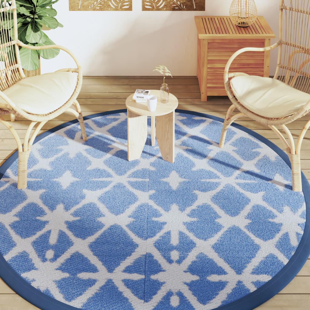 Vidaxl Extérieur tapis Ø200 cm Polypropène bleu et blanc