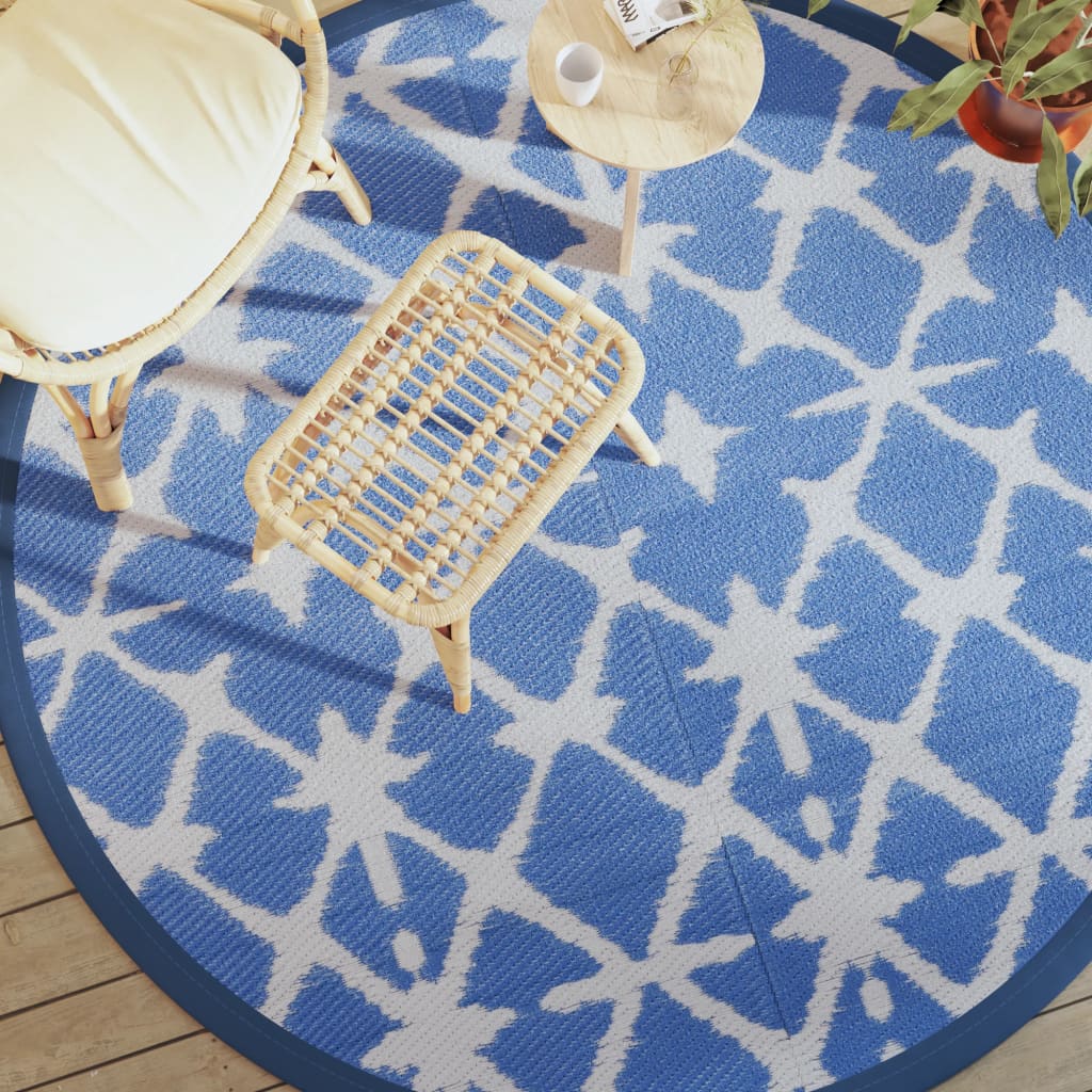 Vidaxl Extérieur tapis Ø200 cm Polypropène bleu et blanc