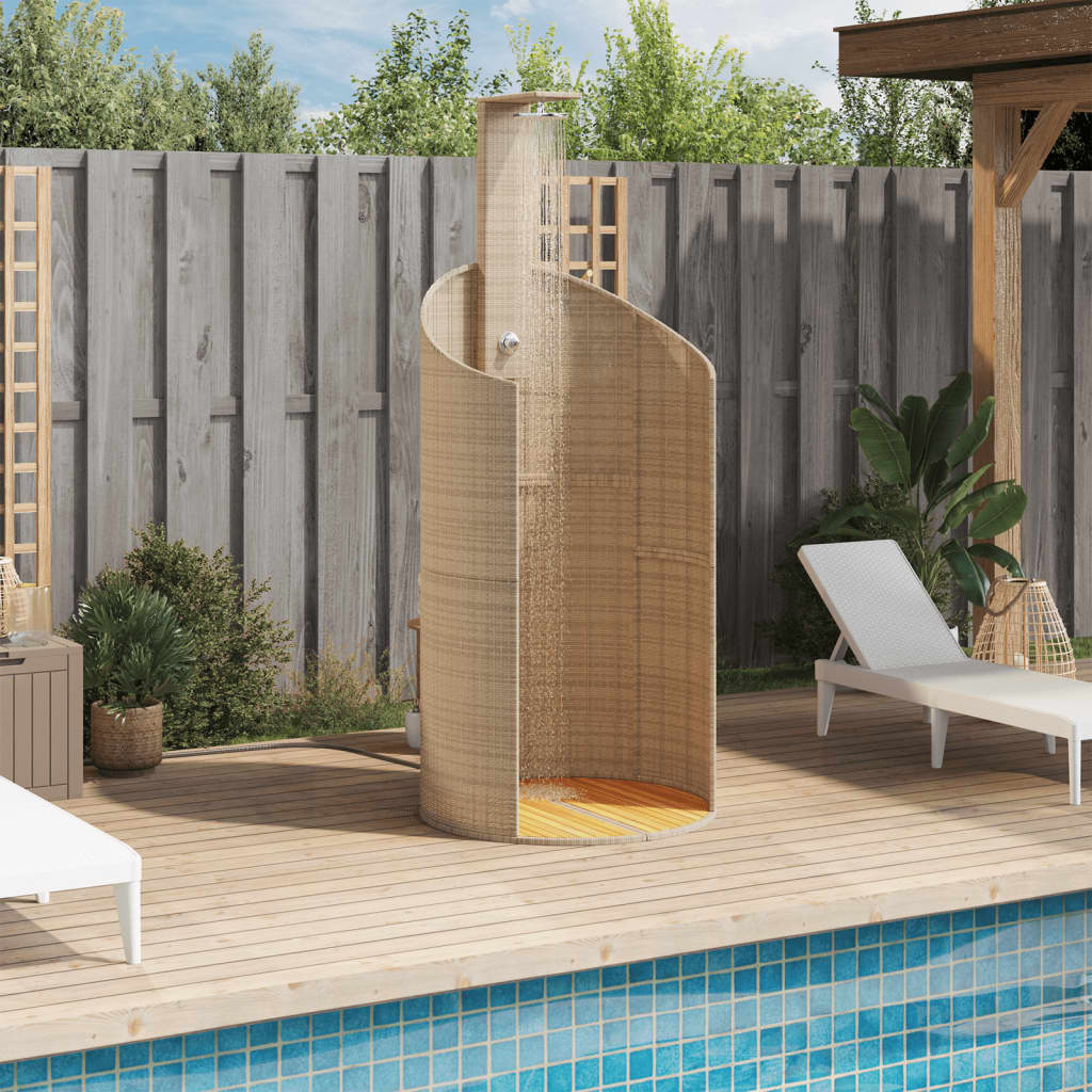 Vidaxl Douche extérieure 100x100x241,5 cm Poly Rattan et Acaciahout Beige