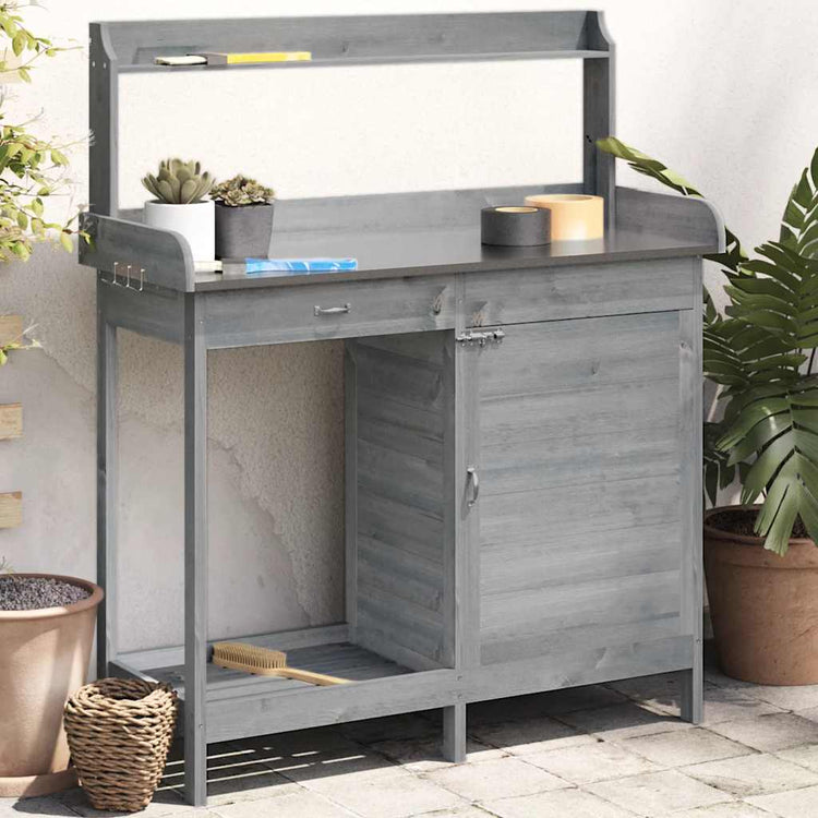Vidaxl Botton Table avec placard 110.5x45x124.5 cm Gris de portier solide