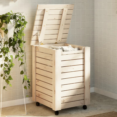Panier à linge Vidaxl avec roues Rana 45x45x64 cm en bois de pin massif