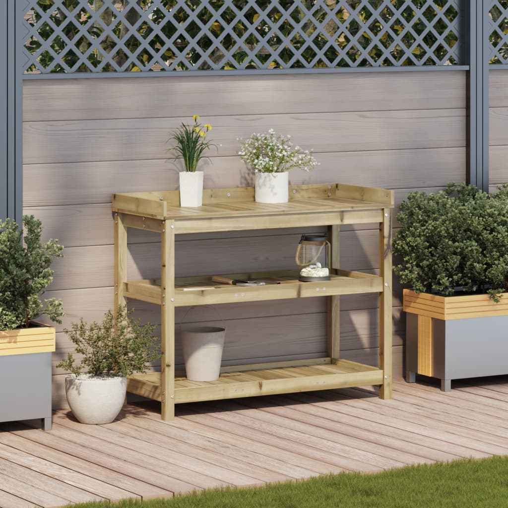 Vidaxx table d'empotage avec étagères 108x45x86,5 cm bois imprégné